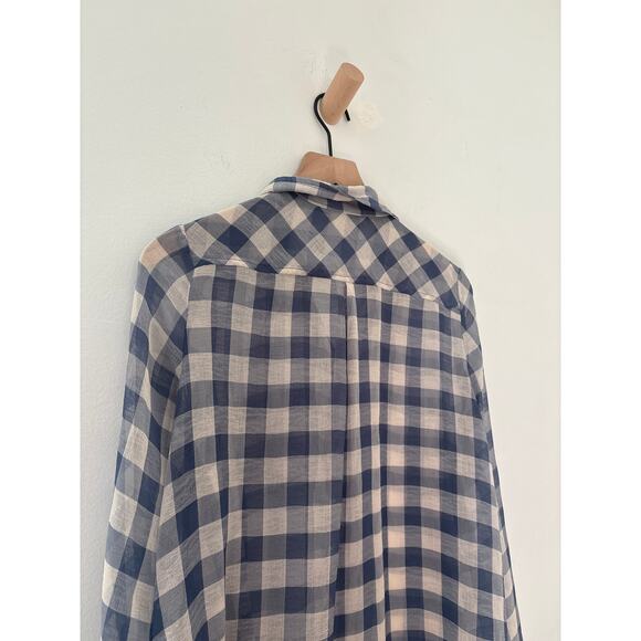 Free People Gauzy Gingham Button Up Shirt Womens Small Buffalo Plaid Semi Sheer - Picture 8 of 9